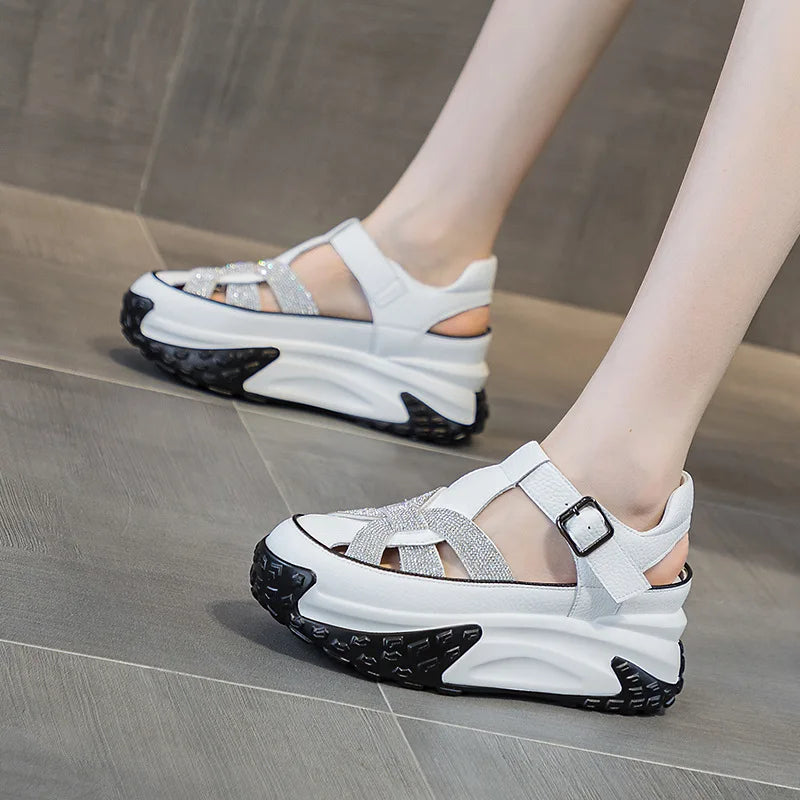 Sandales en cuir véritable pour femmes