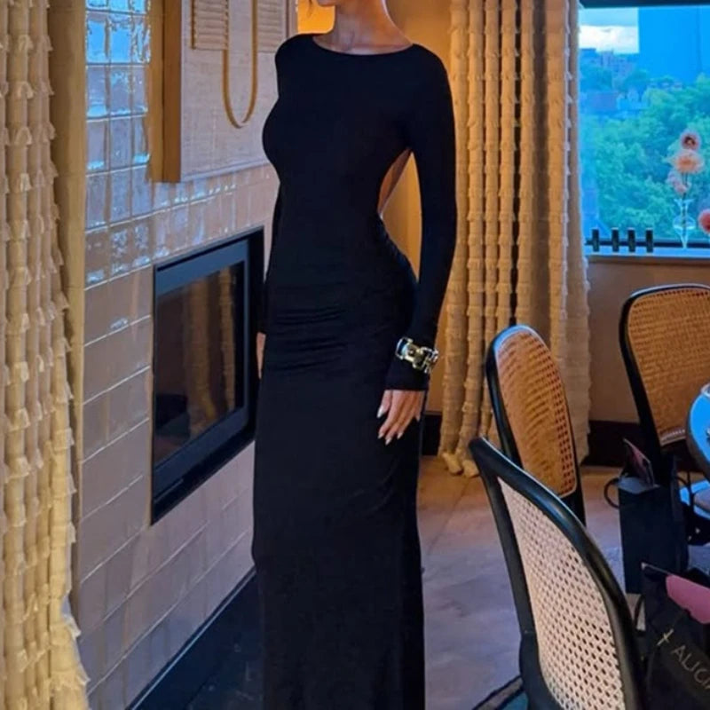 Robe longue à dos nu ajouré pour femmes