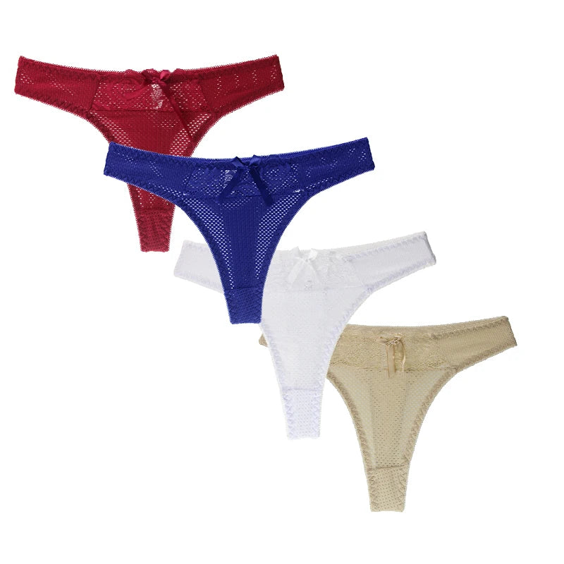 Lot de 4 strings sexy en soie glacée pour femmes