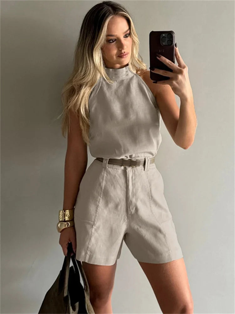 Ensemble deux pièces haut dos nu et short taille haute pour femmes
