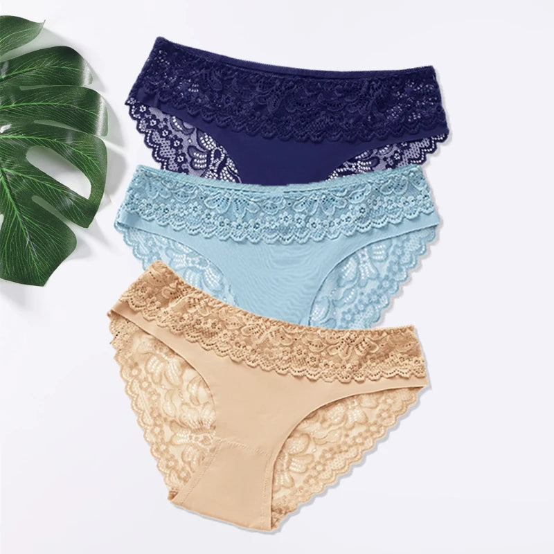 Lot de 3 Culottes Femme – Dentelle et Taille Basse