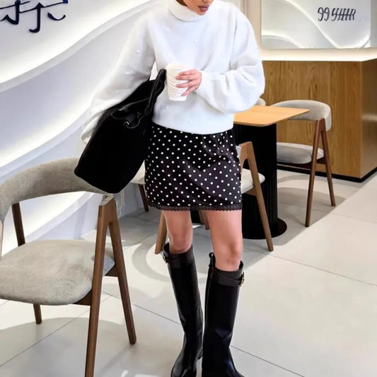 Mini-Jupe Femme – Pois, Dentelle et Taille Haute