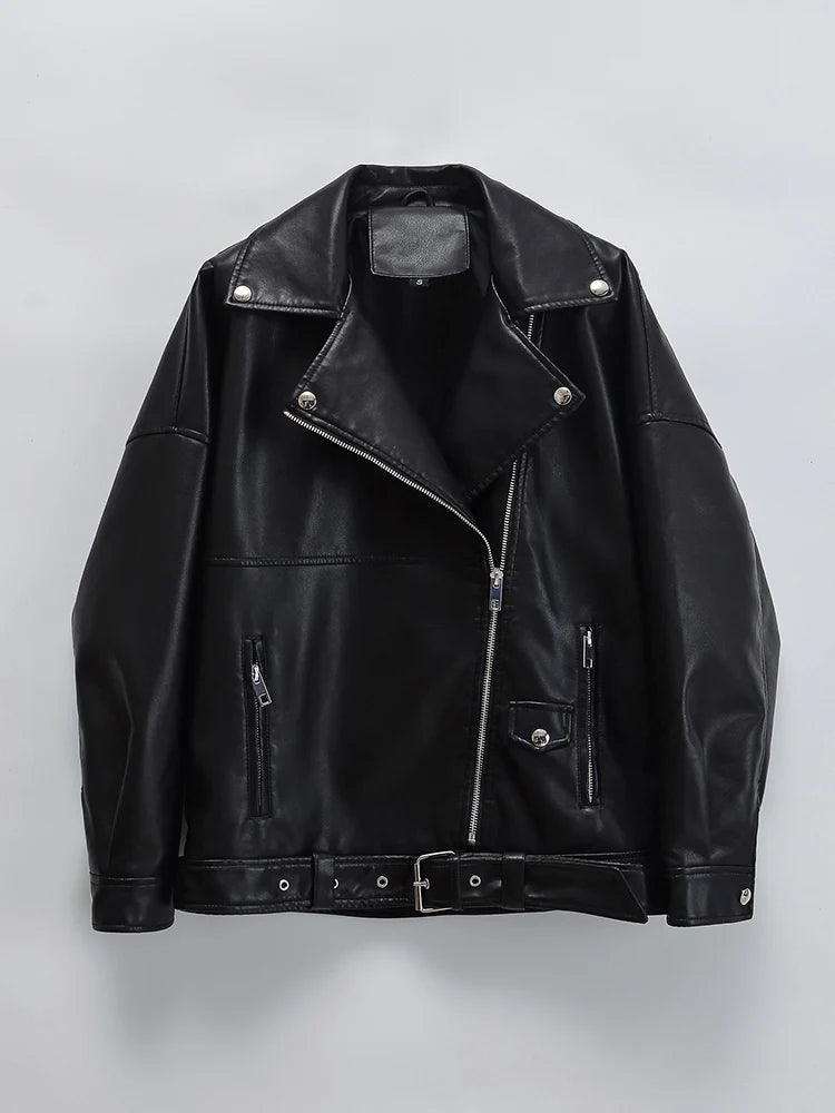 Veste ample rétro Pu Faux cuir pour femmes