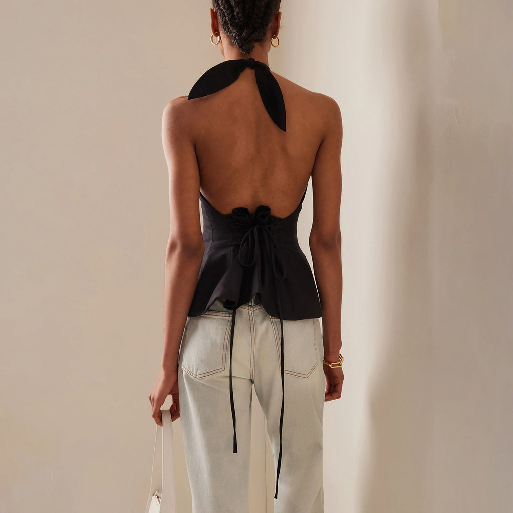 Débardeur court soyeux à col halter pour femmes