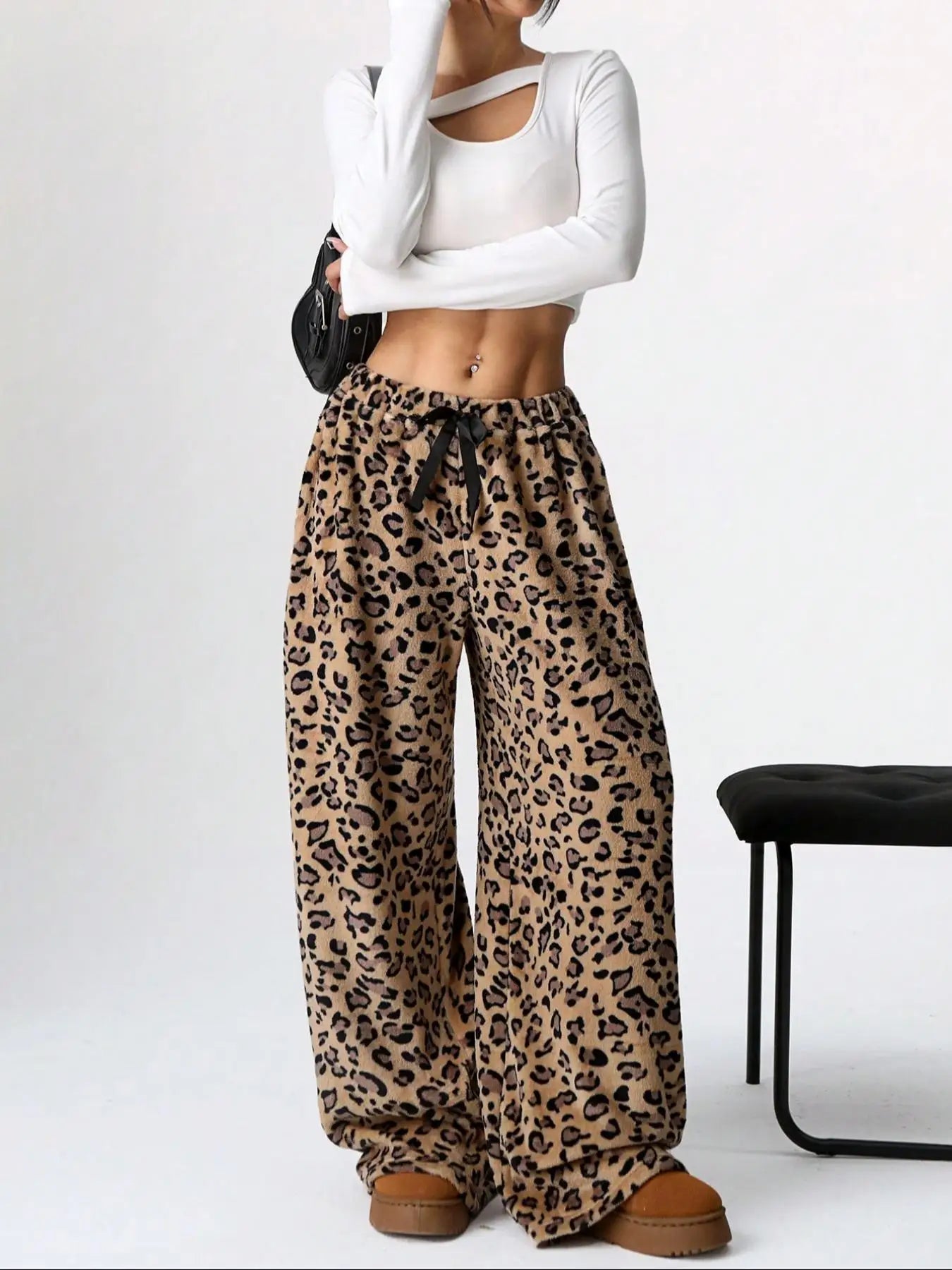 Pantalon large à imprimé léopard pour femmes