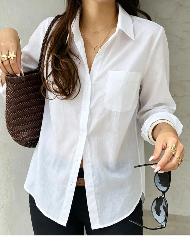 Chemisier Blanc Femme – Col à Revers Chic
