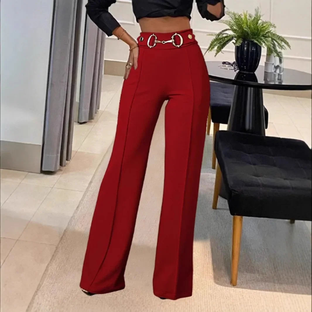 Pantalon droit taille haute tendance pour femmes