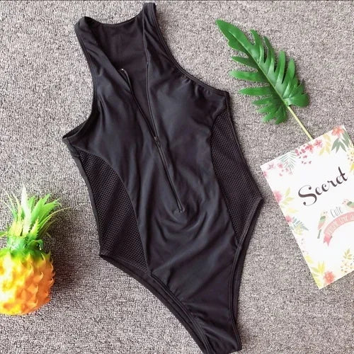 Maillot de bain une pièce en maille avec fermeture éclair pour femmes