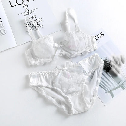 Ensemble Lingerie Femme – Soutien-Gorge et Culotte en Maille Transparente