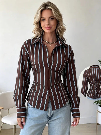 Chemise Rayée Femme – Rayures Verticales Contrastées