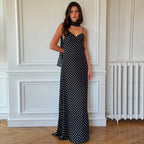 Robe longue slim noire à pois pour femmes