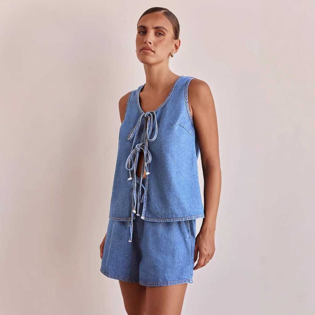 Ensemble deux pièces short en jean ample et décontracté pour femmes