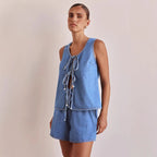 Ensemble deux pièces short en jean ample et décontracté pour femmes