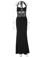 Robe longue en dentelle noire pour femmes