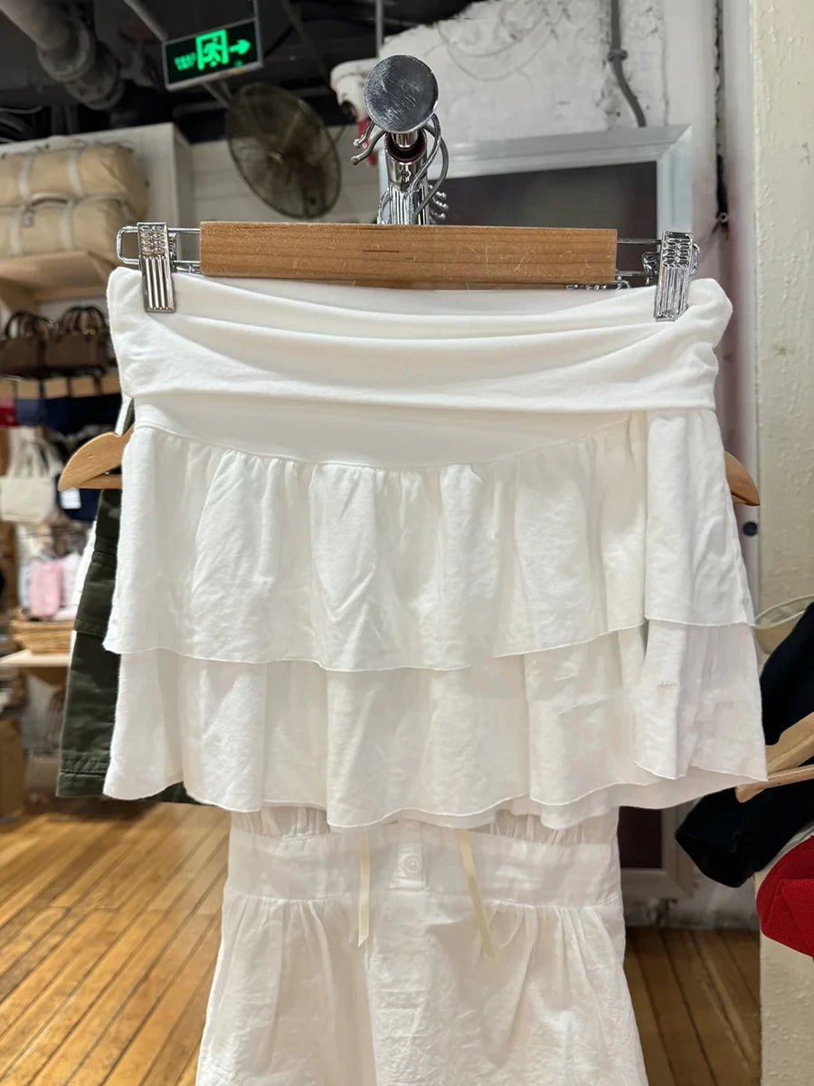 Mini jupes à volants blancs rabattables pour femme