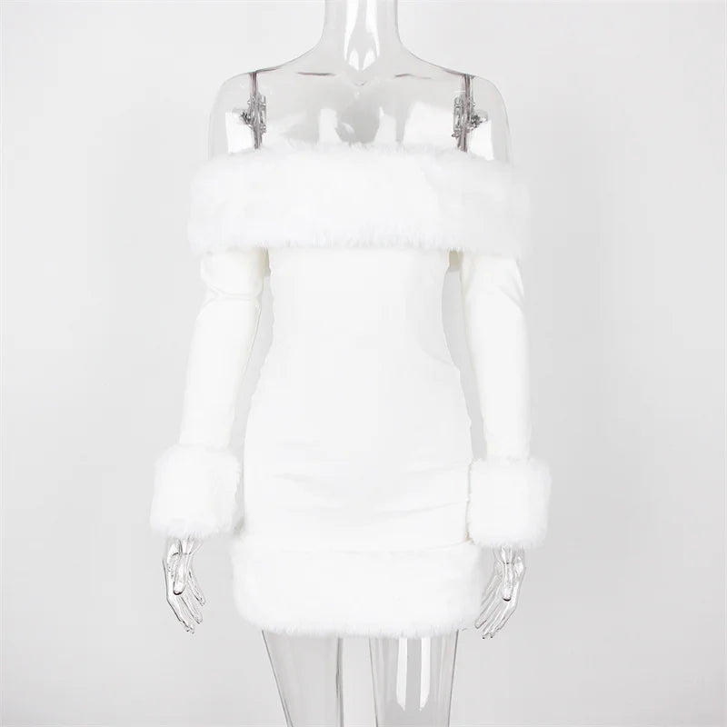 Robe de Soirée Femme – Détails en Fausse Fourrure