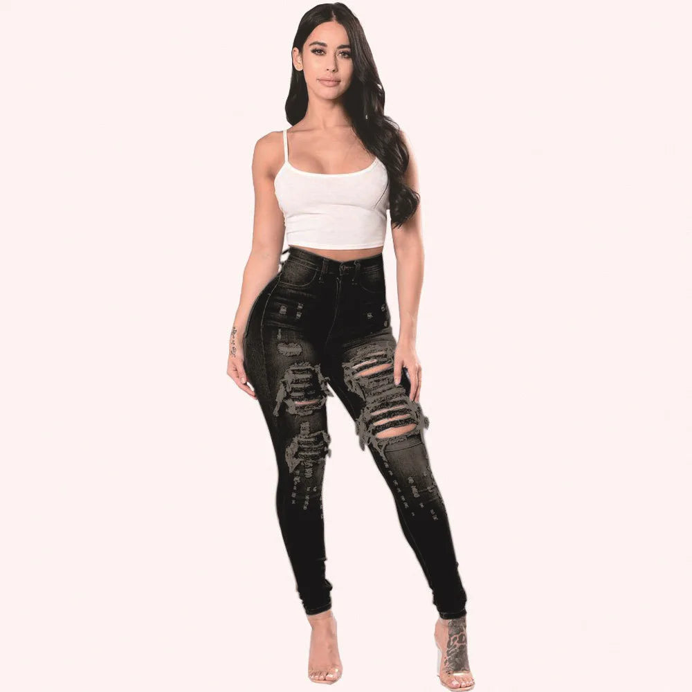 Jean déchiré taille haute pour femmes