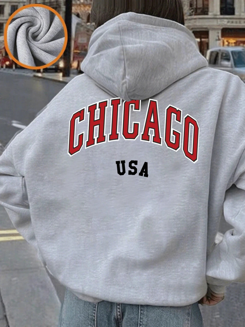 Sweat à capuche imprimé Chicago USA pour femmes