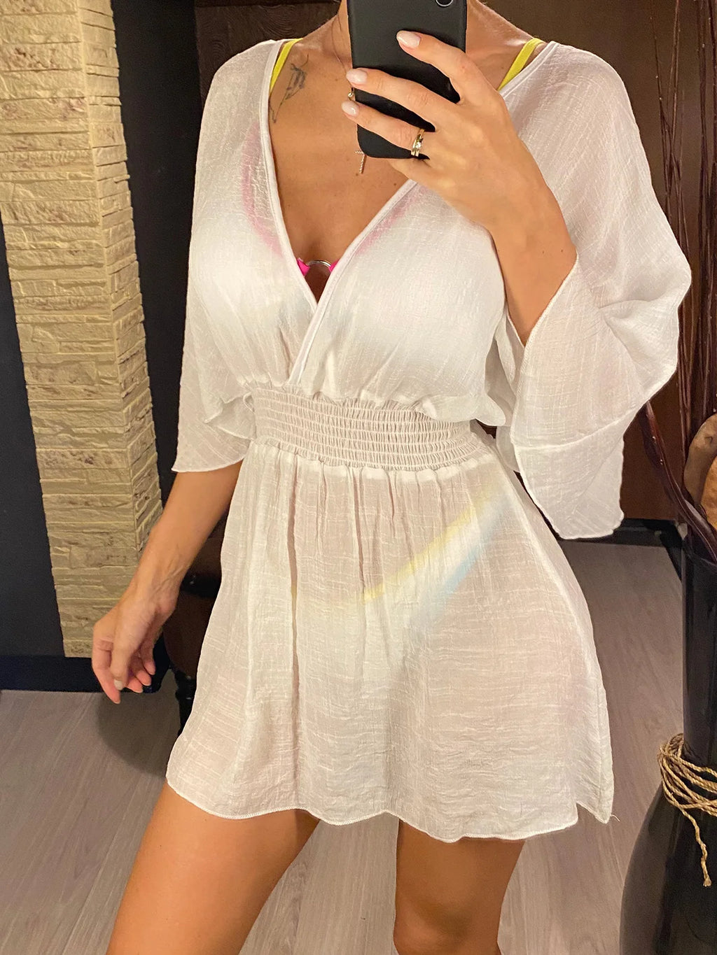 Robe de plage sexy en mousseline de soie, col en V pour femmes