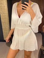 Robe de plage sexy en mousseline de soie, col en V pour femmes