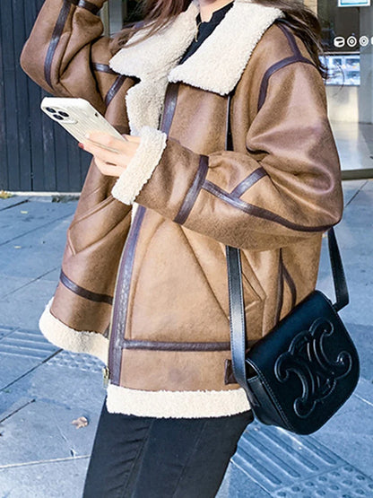 Veste femme vintage en faux daim et fausse fourrure
