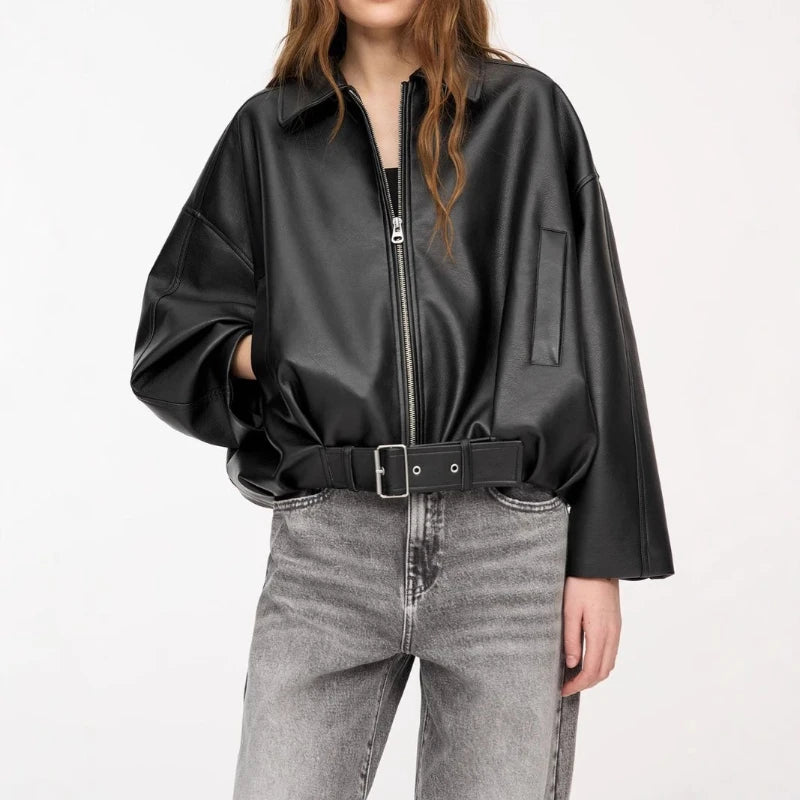 Veste en faux cuir pour femmes