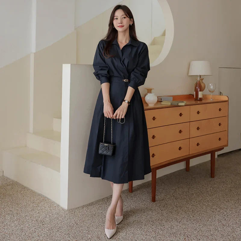 Robe élégante à manches longues et col en V pour femmes