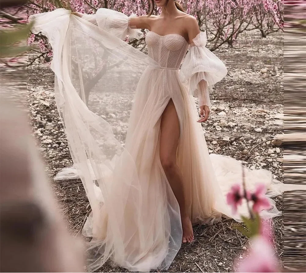 Robes de mariée manches bouffantes pour femmes