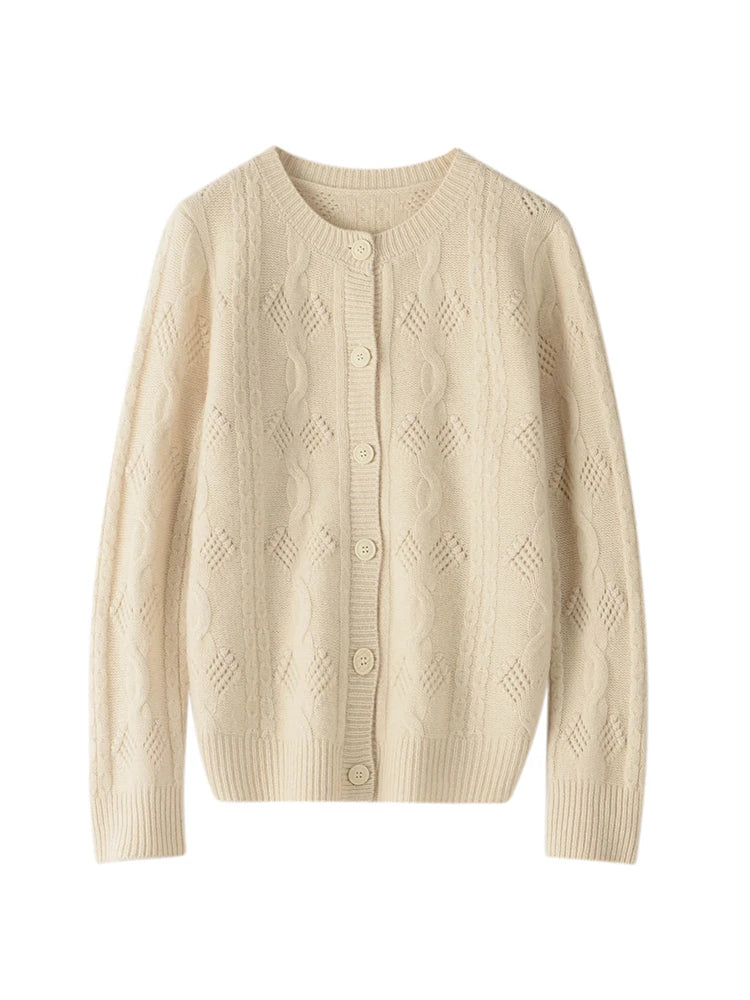 Pull cardigan en cachemire de style vintage creux pour femmes