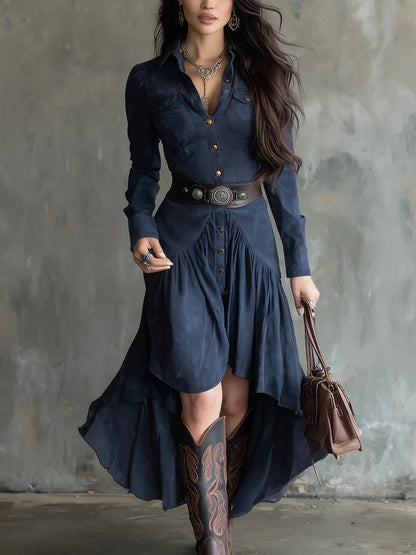 Robe de Soirée Longue Femme – Effet Daim et Ceinture