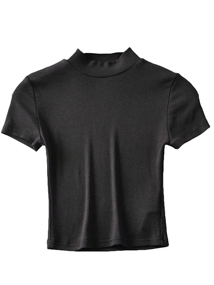 T-shirt côtelé à manches courtes pour femmes