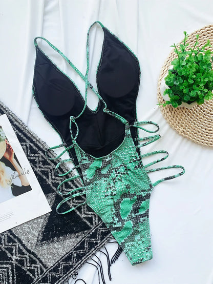 Maillot de Bain 1 Pièce Femme – Imprimé Serpent