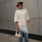 T-shirt en dentelle patchwork pour femmes