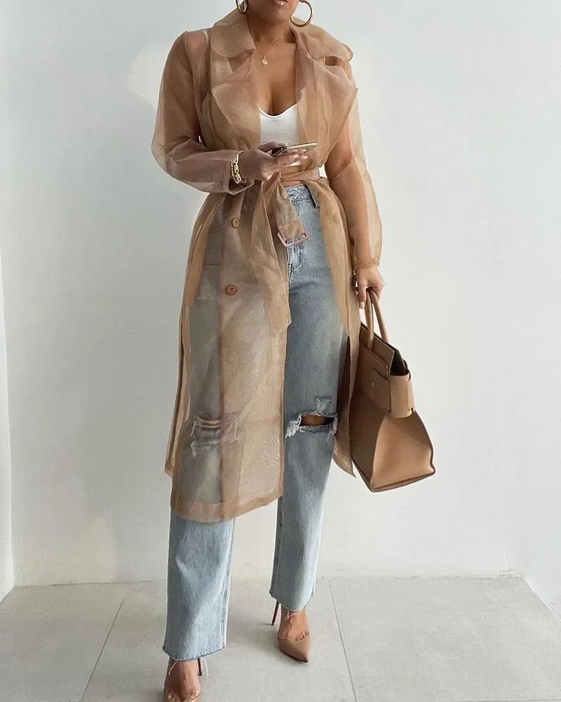 Manteau boutonné à manches longues pour femmes