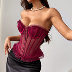 Débardeurs corset sans bretelles à imprimé pois pour femmes