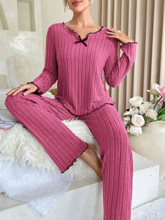 Pyjama Côtelé Femme – Haut Manches Longues et Pantalon