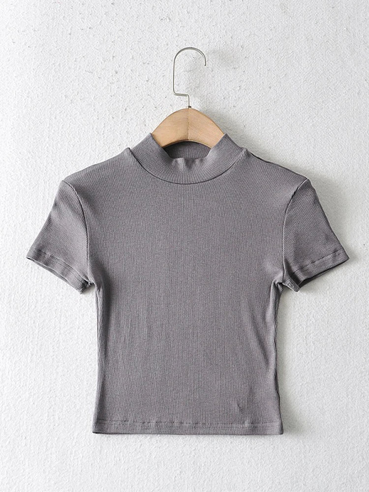 T-shirt côtelé à manches courtes pour femmes