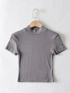 T-shirt côtelé à manches courtes pour femmes