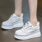 Baskets en cuir véritable compensée et strass pour femmes