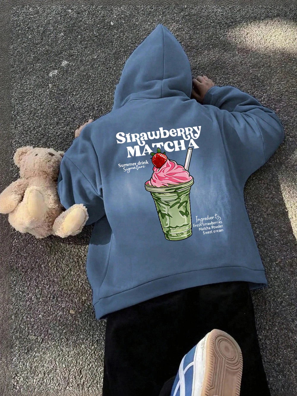 Sweat à capuche imprimé fraise et matcha pour femmes