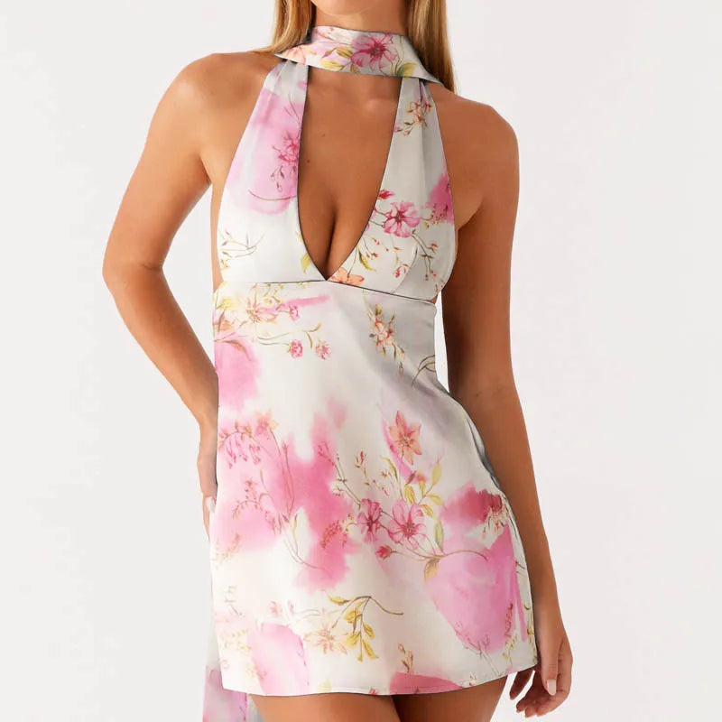 Robes courtes dos nu en soie Satin pour femmes