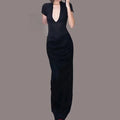 Robe longue sexy à manches courtes et taille croisée pour femmes
