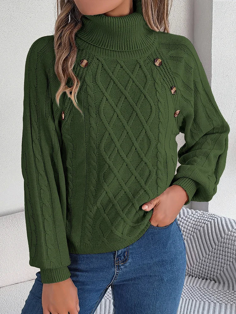 Pull à Col Roulé Femme – Détails Boutonnés
