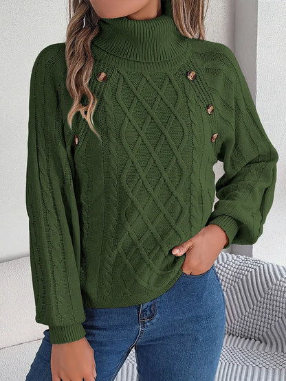 Pull à Col Roulé Femme – Détails Boutonnés