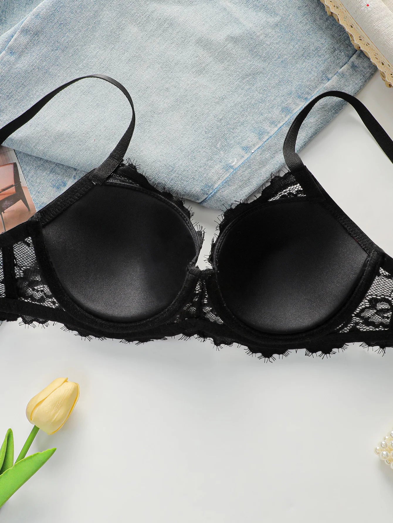 Soutien-gorge sexy en dentelle à carreaux pour femmes