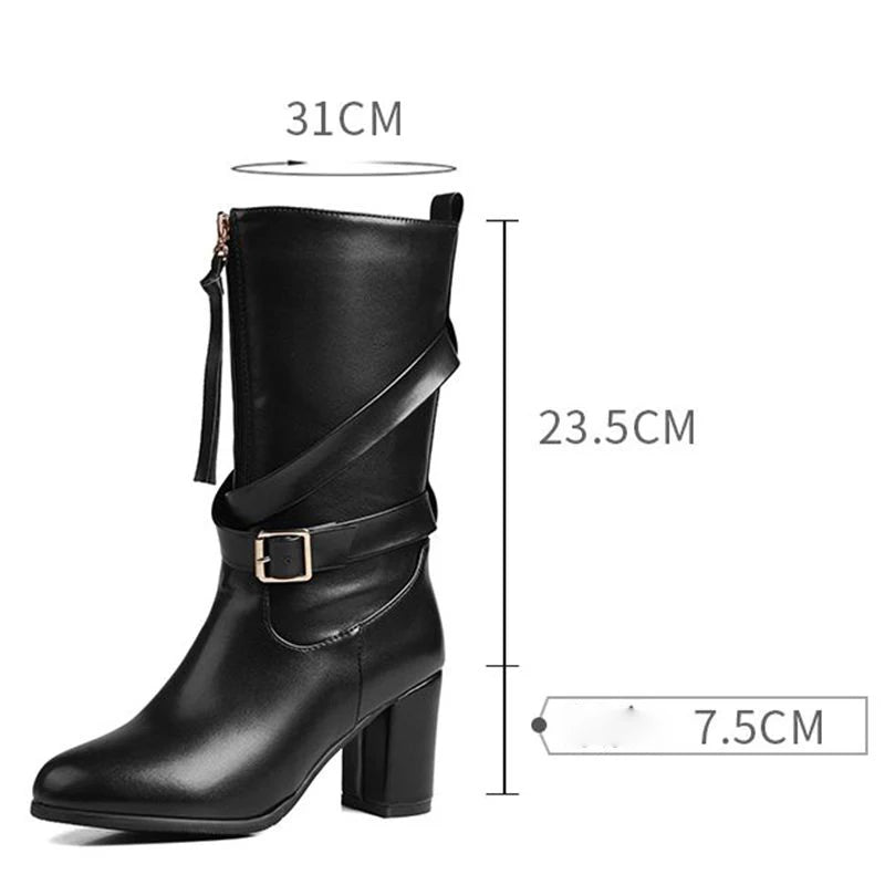 Bottes bout rond bloc talons 7.5 cm pour femmes
