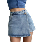 Jupe en jean taille haute irrégulière pour femmes