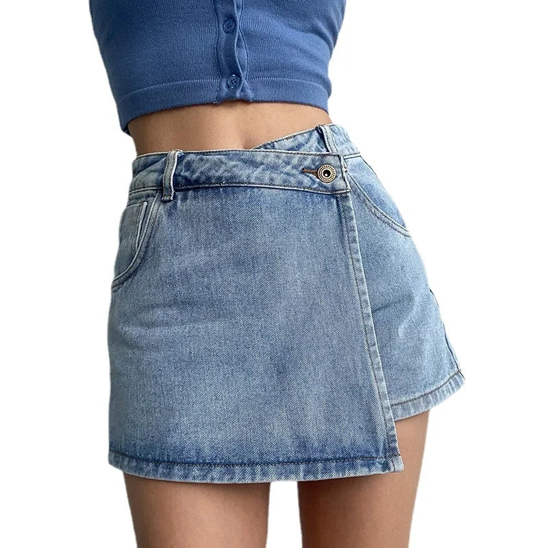 Jupe en jean taille haute irrégulière pour femmes