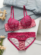 Ensemble sexy en dentelle imprimé léopard rose pour femmes