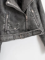 Veste courte en similicuir PU vintage pour femmes